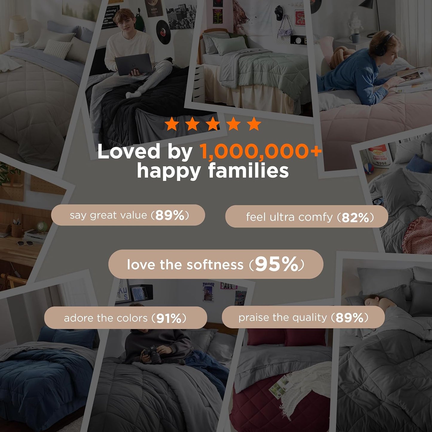 Bedsure Queen Comforter Set - 7 Pieces Reversible Grey Bedding, Queen Size Bed Set for All Seasons, Bed in a Bag with Down Alternative Comforter, Sheets, Pillowcases & Shams