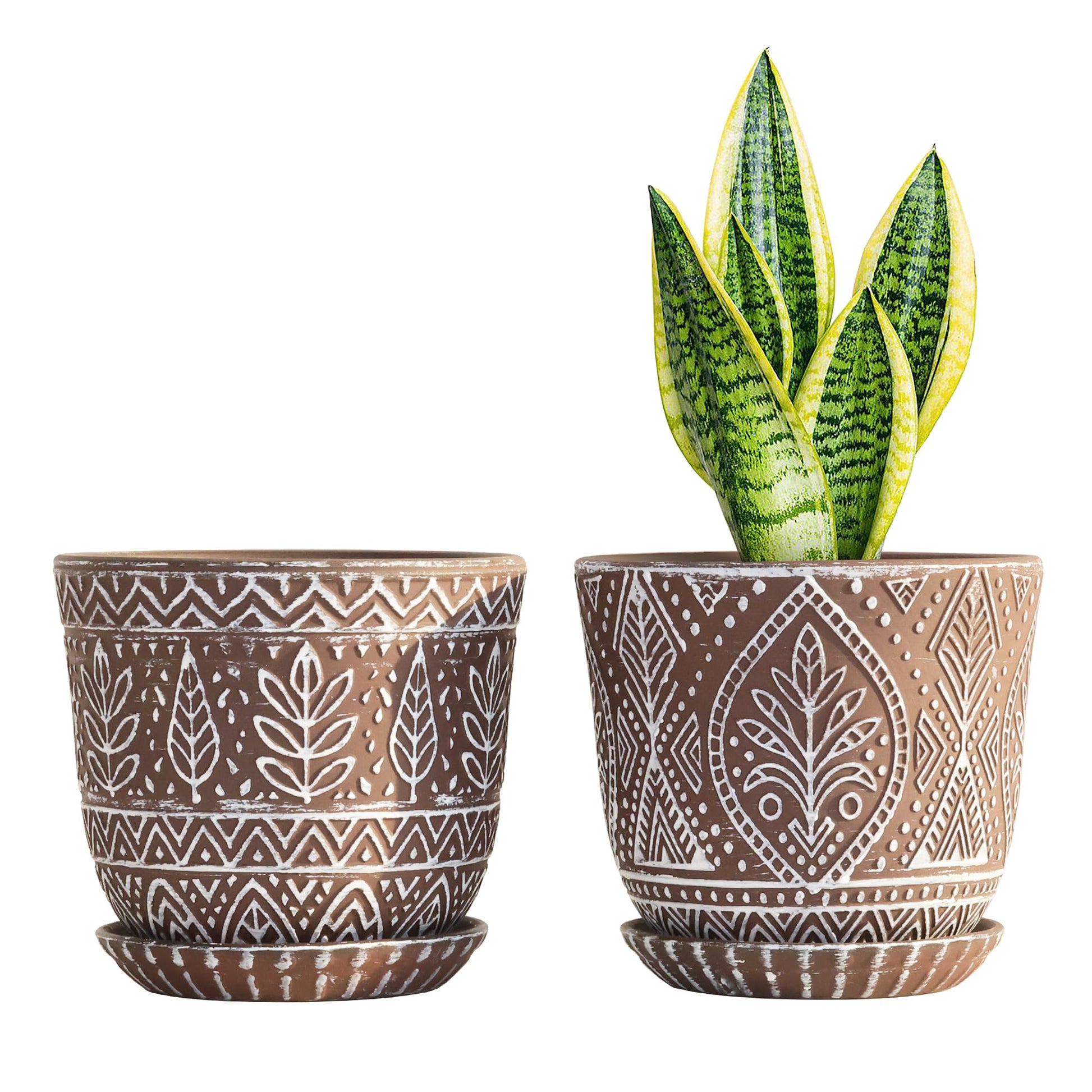 Gepege 6 Inch Beaded Ceramic Planter Set of 2 with Drainage Hole and Saucer for Plants, Indoor-Outdoor Large Round Succulent Orchid Flower Pot (Smoked Gray, Inner-pots not Larger Than 5 Inch)