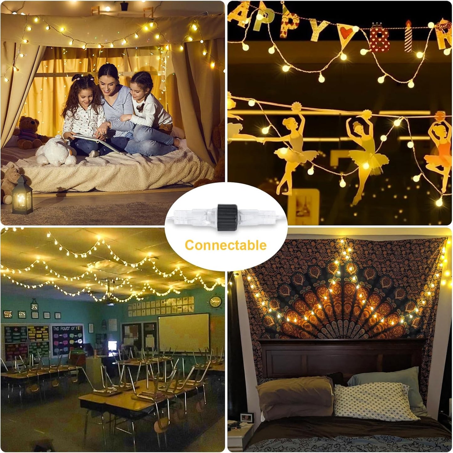 JMEXSUSS 100 LED Connectable Globe String Lights Indoor Bedroom, 33ft Warm White Christmas Lights Plug in with Remote, 8 Mode Hanging Fairy Lights Outdoor for Room Classroom Party Tree Christmas Decor