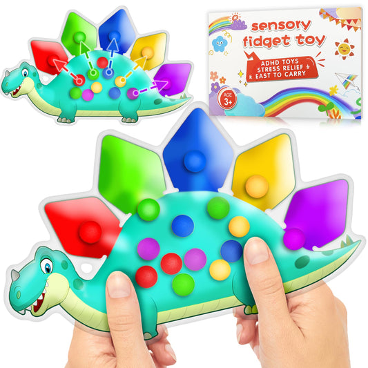 Dinosaur Color Sorting Sensory Toy Gift for Toddler Activities Fine Motor Matching Game Roadtrip Travel Essential Montessori Autism Fidgets for Classroom Stocking Stuffers for Kid 3 4 5 Year Old Boy