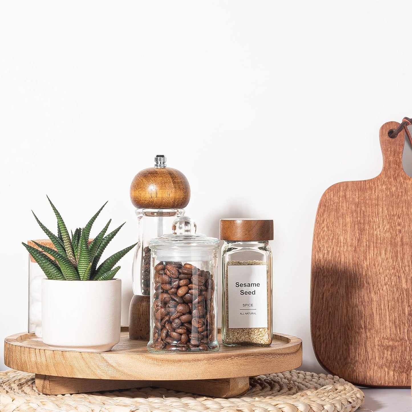 Round Decorative Tray Wood Bathroom Counter Organizer Farmhouse Kitchen Decor Wooden Riser for Soap Dish, Perfume, Candle, Sponge, 10" - Brown