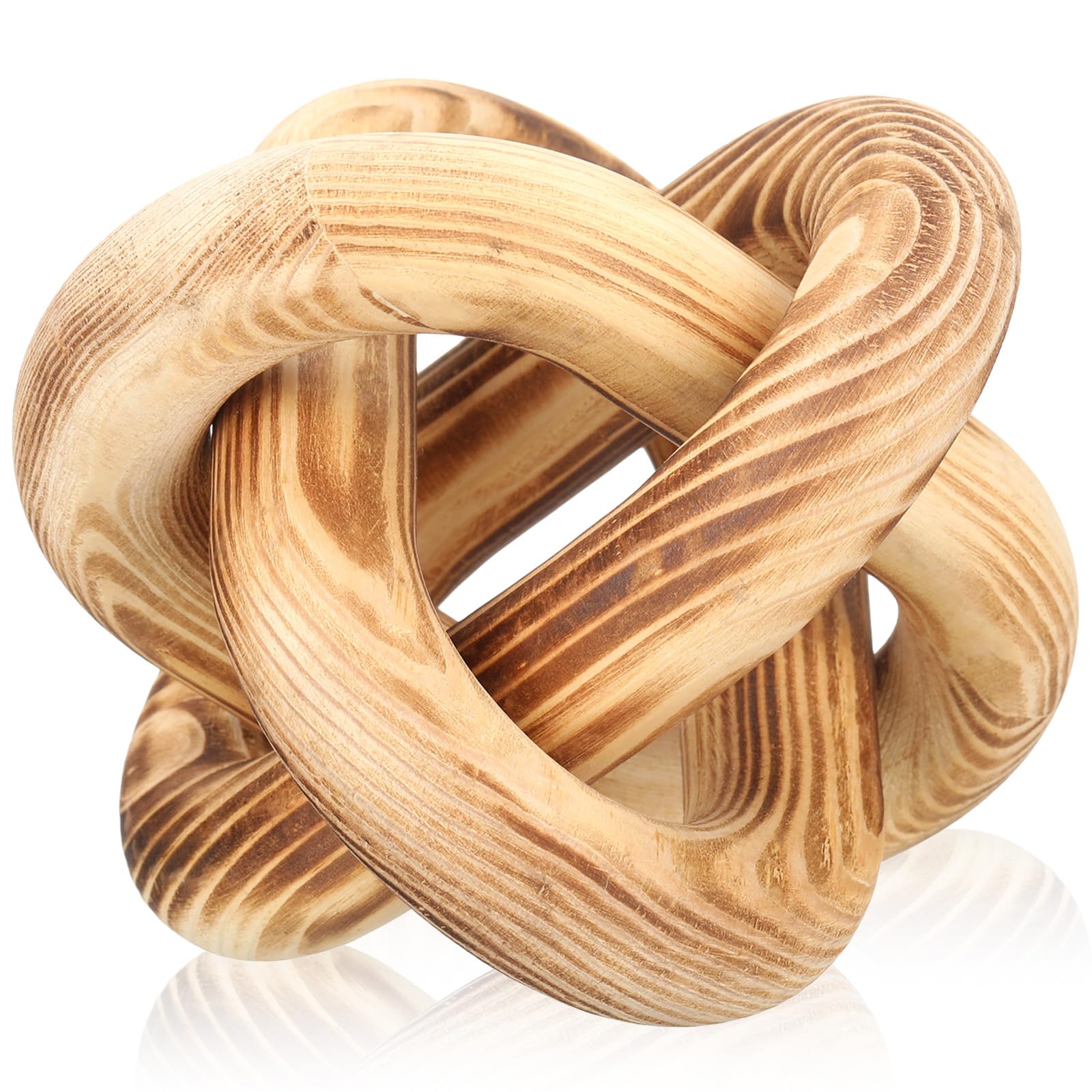 3 Link Wood Knot Decor - Hand Carved Coffee Table Decoration, Boho Chain Link Decor, Modern Shelf, Rustic Objects for Home Living Room Bedroom(White)