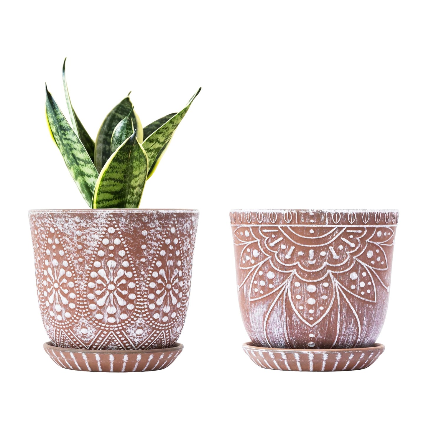 Gepege 6 Inch Beaded Ceramic Planter Set of 2 with Drainage Hole and Saucer for Plants, Indoor-Outdoor Large Round Succulent Orchid Flower Pot (Smoked Gray, Inner-pots not Larger Than 5 Inch)