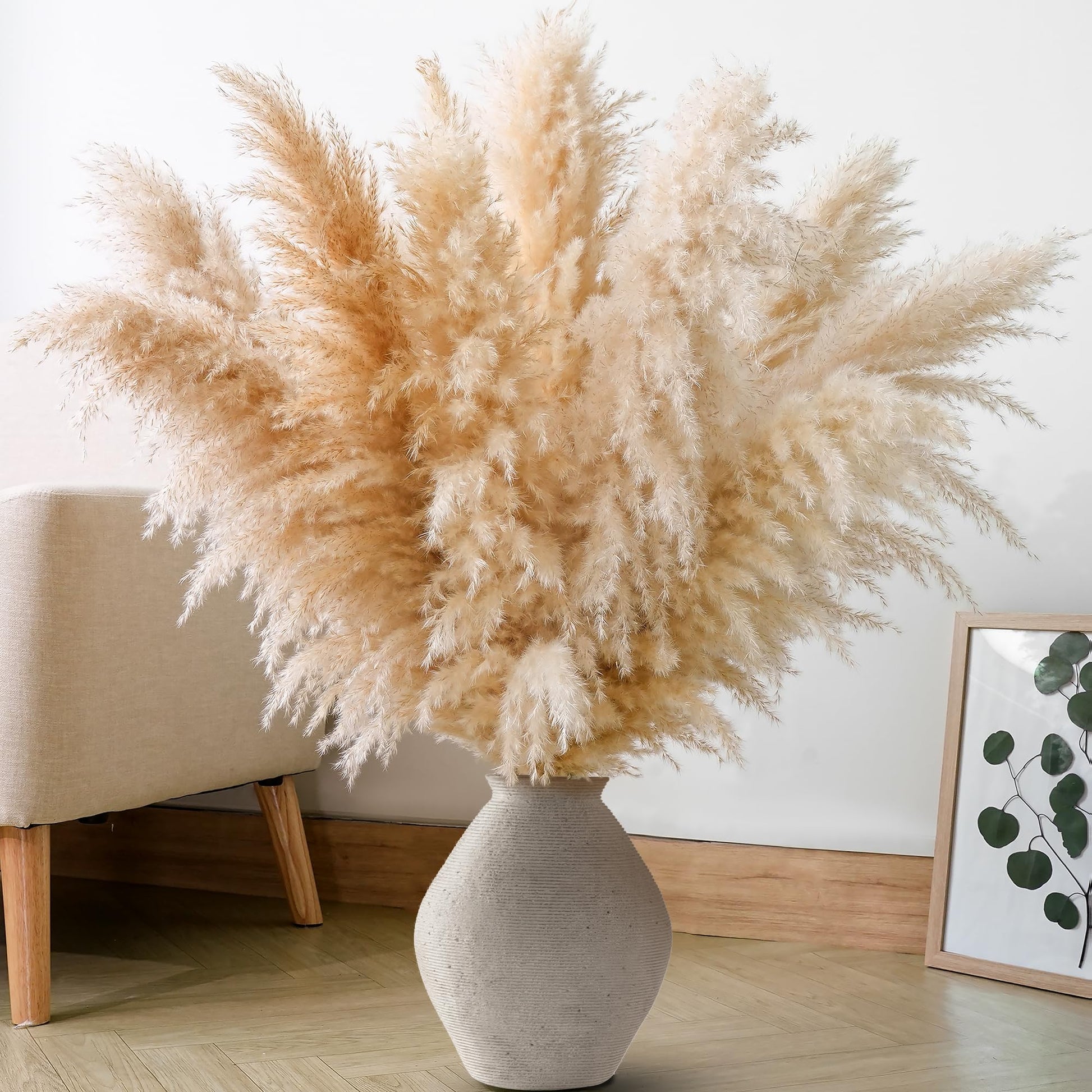 Dried Pampas Grass Decor, 100 Stems Pampas Grass Contains Bunny Tails Dried Flowers, Reed Grass Bouquet for Wedding Boho Flowers Home Table Decor, Rustic Farmhouse Party (17", White and Brown)