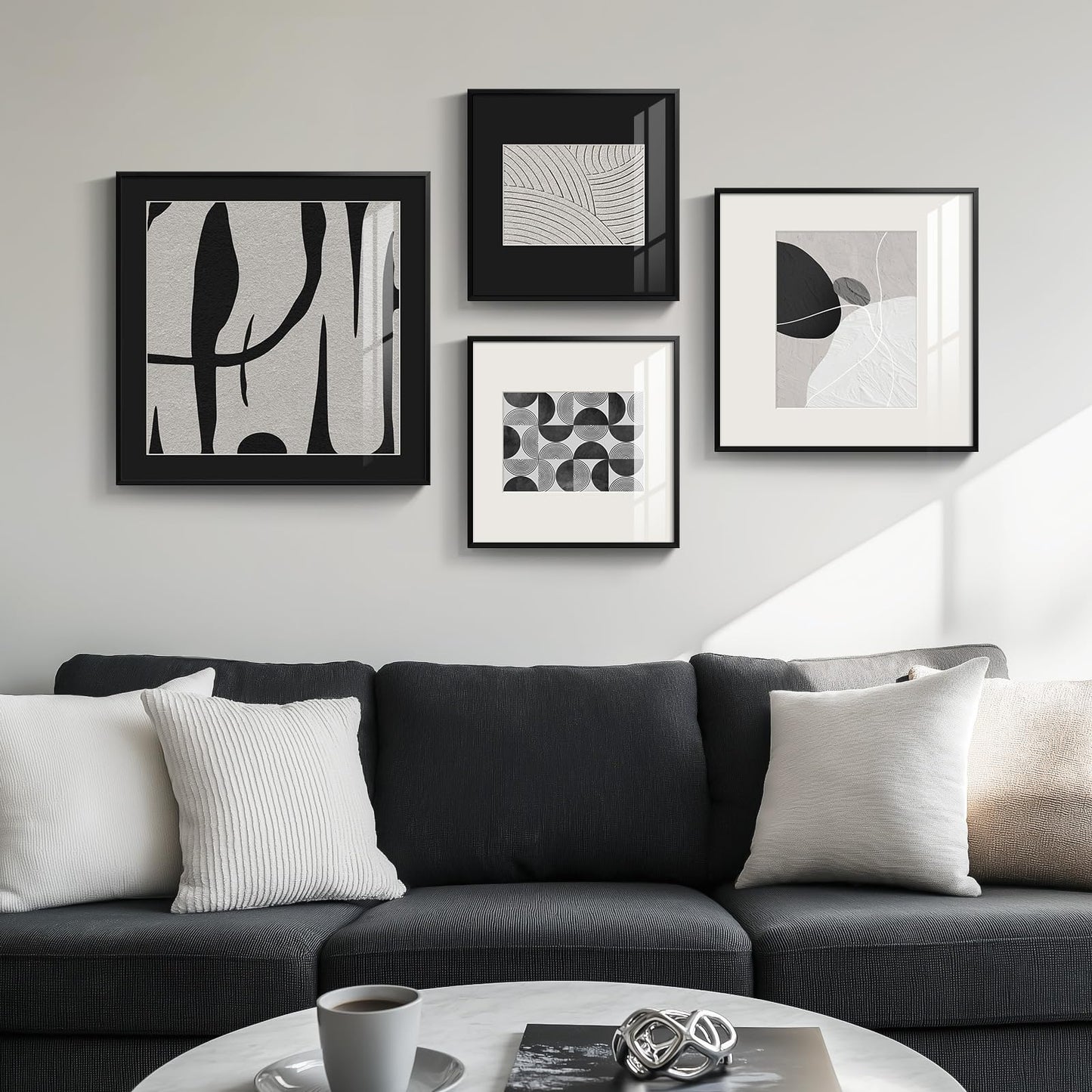 Framed Boho Black and White Brown Modern Abstract Wall Art for Living Room, Set of 6 Bohemian Wall Hanging Artwork, Minimalist Sun Geometric Pictures for Bedroom Office Bathroom Wall Decor 11x14 Inch