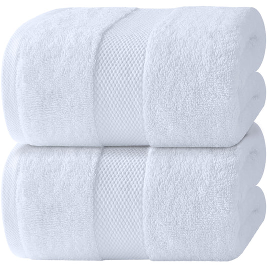White Classic Luxury Bath Sheets Towels for Adults Extra Large 35x70 Inch - 700 GSM Turkish Cotton, Highly Absorbent | Hotel Collection | 2 Pack