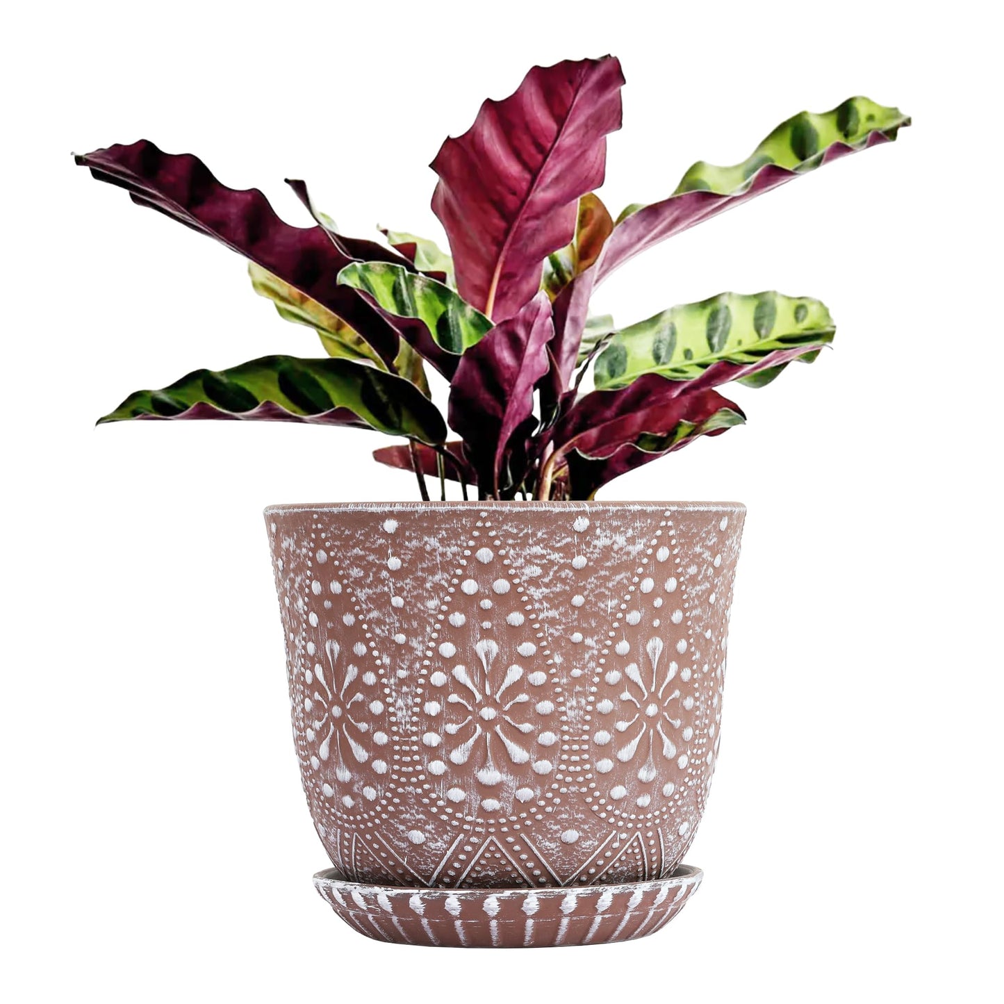 Gepege 6 Inch Beaded Ceramic Planter Set of 2 with Drainage Hole and Saucer for Plants, Indoor-Outdoor Large Round Succulent Orchid Flower Pot (Smoked Gray, Inner-pots not Larger Than 5 Inch)