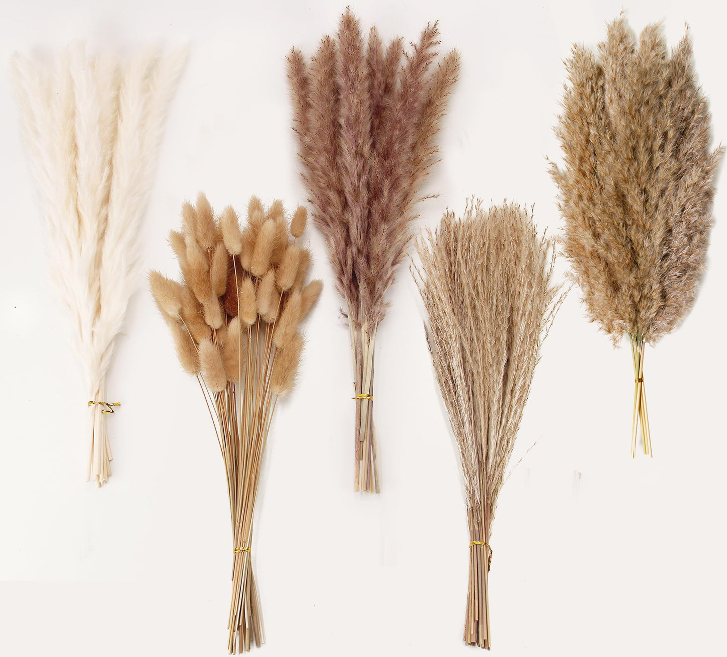 Dried Pampas Grass Decor, 100 Stems Pampas Grass Contains Bunny Tails Dried Flowers, Reed Grass Bouquet for Wedding Boho Flowers Home Table Decor, Rustic Farmhouse Party (17", White and Brown)