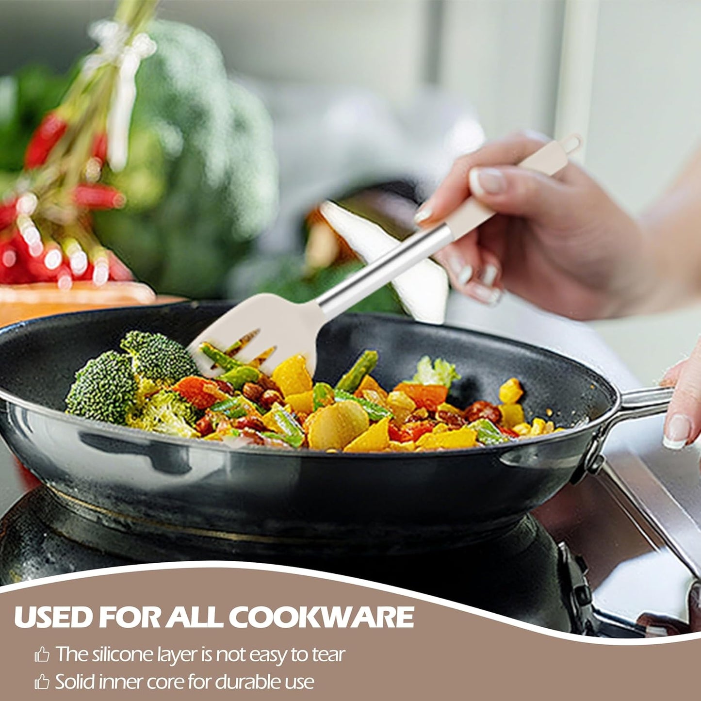 HaWare 29 PCS Silicone Cooking Utensils Set, Heat Resistant Kitchen Utensils Set with Stainless Steel Handle, Spatula Sets with Holder and Hooks, Kitchen Tools Gadgets for Nonstick Cookware -Khaki