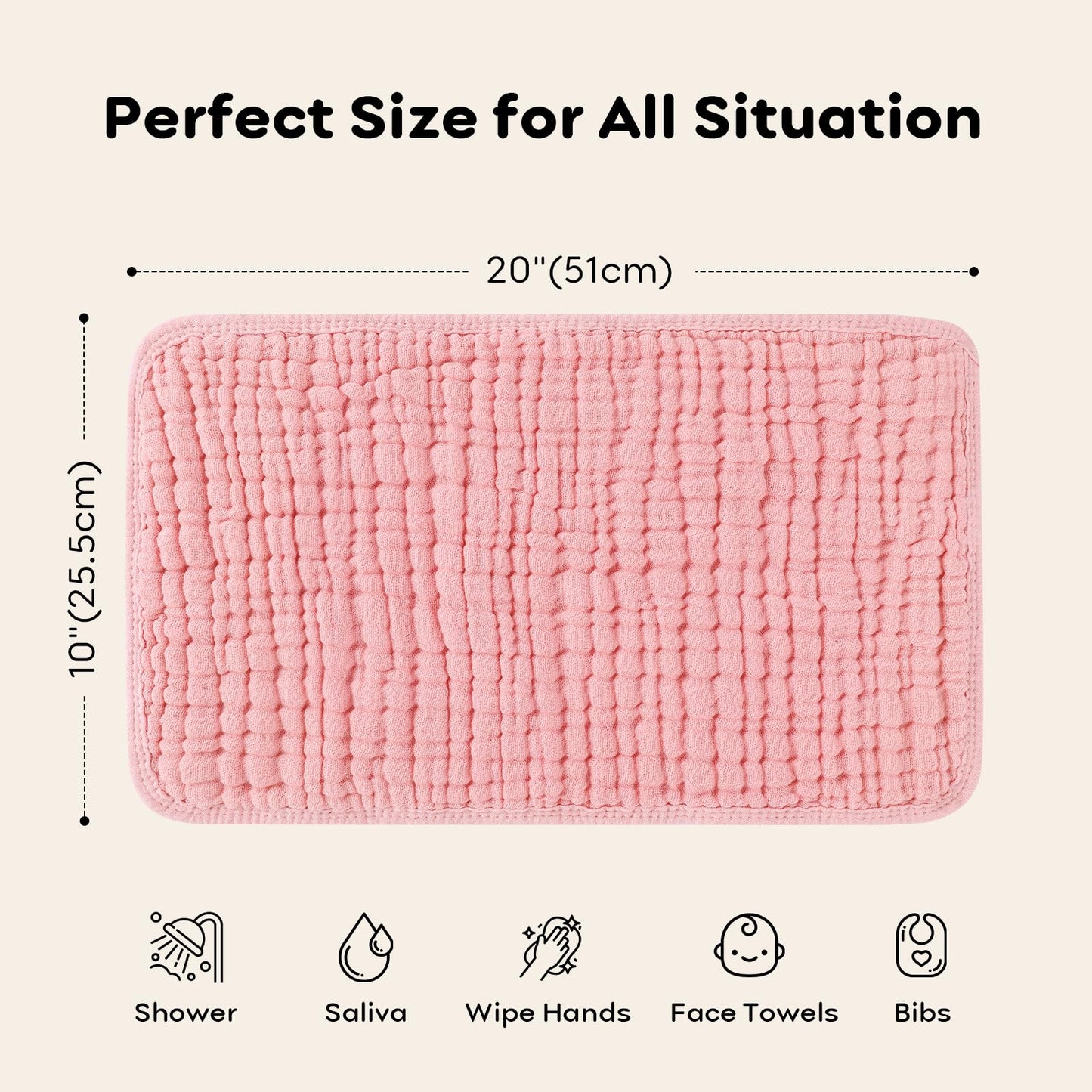 Looxii Muslin Burp Cloths Baby Girl 6 Pack - 20" x 10" - Ultra Soft & Absorbent, 6-Layer 100% Cotton for Spit Up & Drool- Gentle Baby Burping Cloth, Newborn Essentials Shower Gift Girl, Gradient Pink