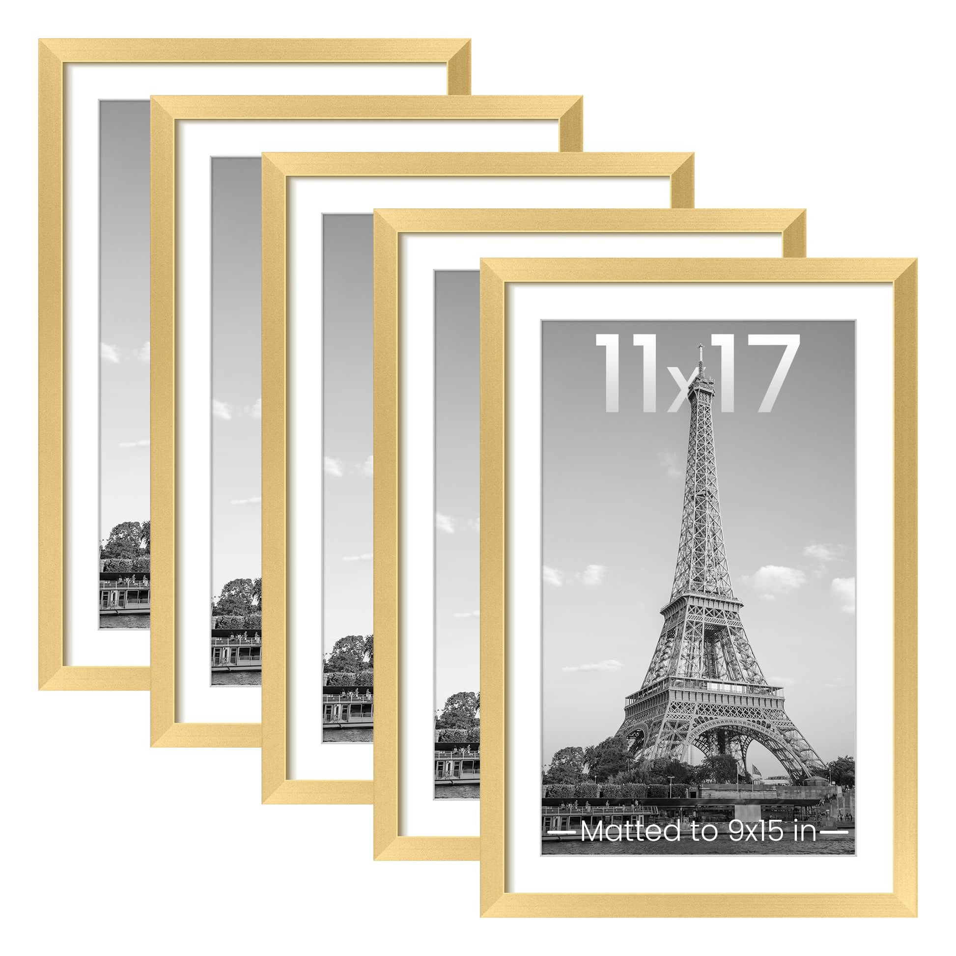 upsimples 11x14 Picture Frame Set of 5, Display Pictures 8x10 with Mat or 11x14 Without Mat, Wall Gallery Photo Frames, Black