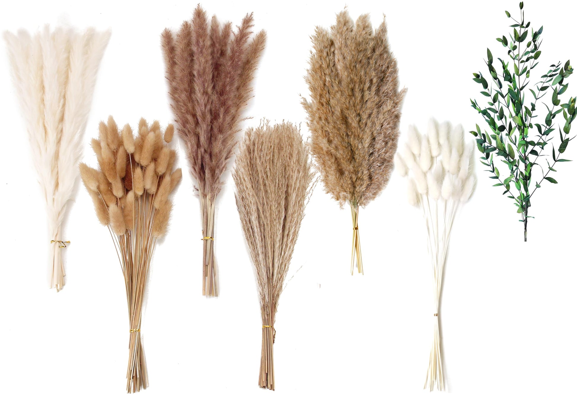 Dried Pampas Grass Decor, 100 Stems Pampas Grass Contains Bunny Tails Dried Flowers, Reed Grass Bouquet for Wedding Boho Flowers Home Table Decor, Rustic Farmhouse Party (17", White and Brown)