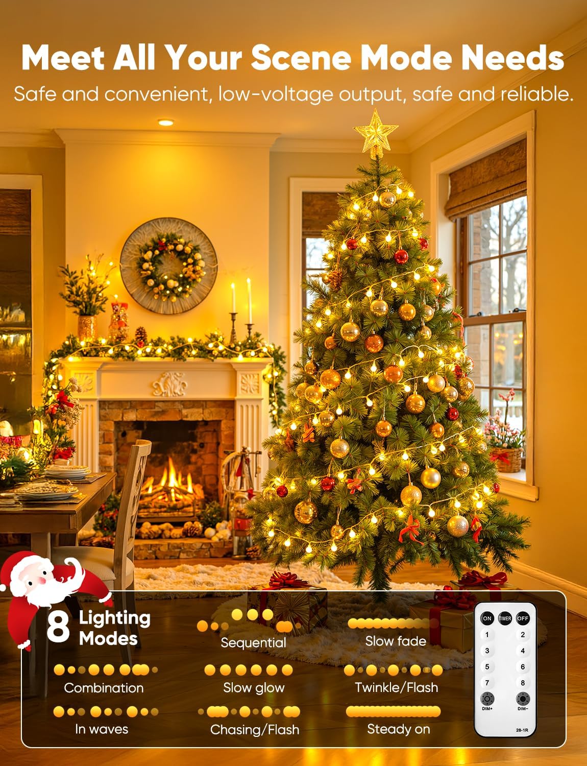 Minetom Globe String Lights, 33 Feet 100 Led Fairy Lights Plug in, 8 Modes with Remote Mini Globe Lights for Indoor Outdoor Bedroom Party Wedding Garden Christmas Tree Decor, Warm White