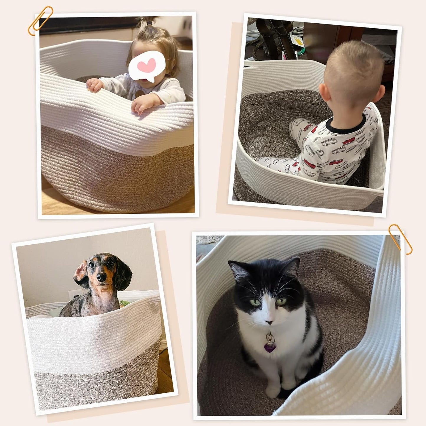 INDRESSME XXXLarge Cotton Rope Basket 21.7" x 21.7" x 13.8" Woven Baby Laundry Blanket Basket Toy Baskets with Handle Storage Comforter Cushions Thread Laundry Hamper Home Decor Living Room