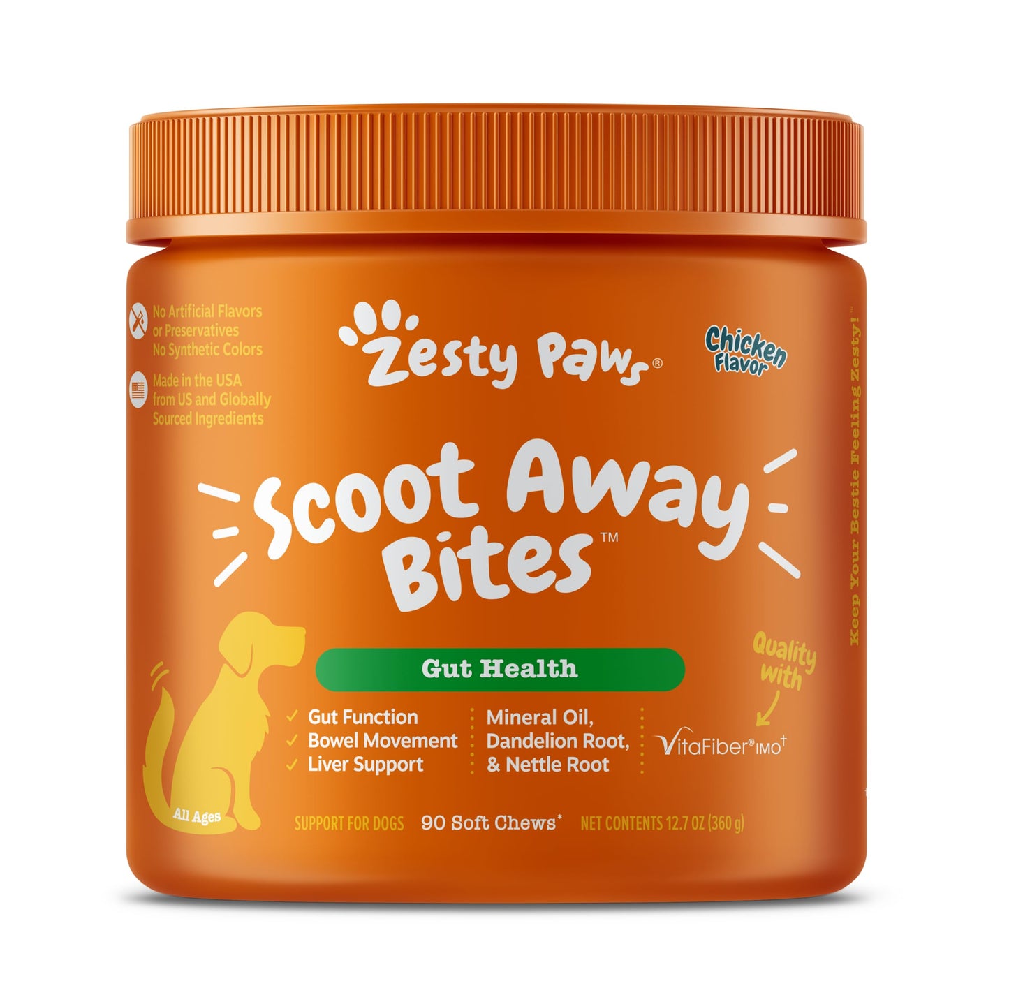 Zesty Paws Scoot Away Soft Chews - Healthy Bowel Function with Bromelain, Vita Fiber for Dogs, & Dandelion Root for Dog Digestive Support and Gut Health - 90 Soft Chews