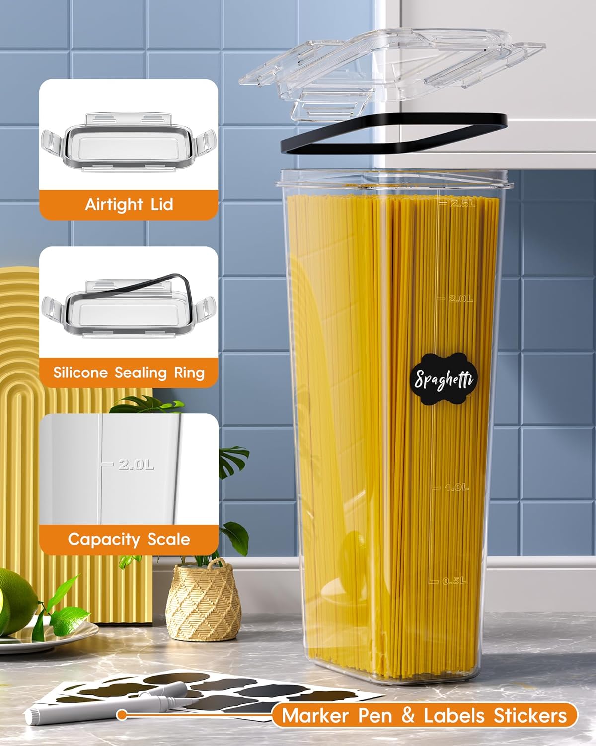 Airtight Food Storage Containers with Lids, 24 PCS Kitchen and Pantry Organization Canisters, BPA-Free, PVC-Free, Food-grade Plastic Leak-proof Jars for Cereal, Flour, Sugar, Extra 24 Labels & Marker