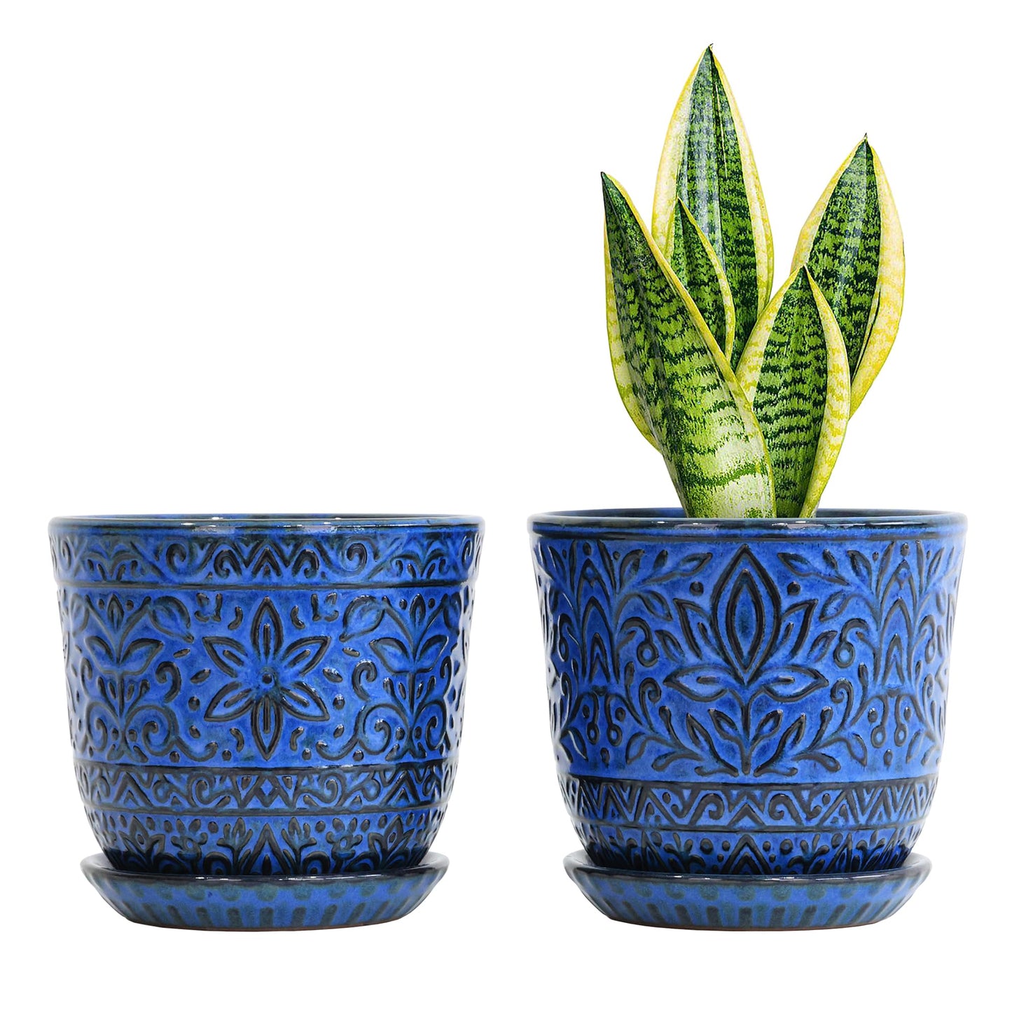 Gepege 6 Inch Beaded Ceramic Planter Set of 2 with Drainage Hole and Saucer for Plants, Indoor-Outdoor Large Round Succulent Orchid Flower Pot (Smoked Gray, Inner-pots not Larger Than 5 Inch)