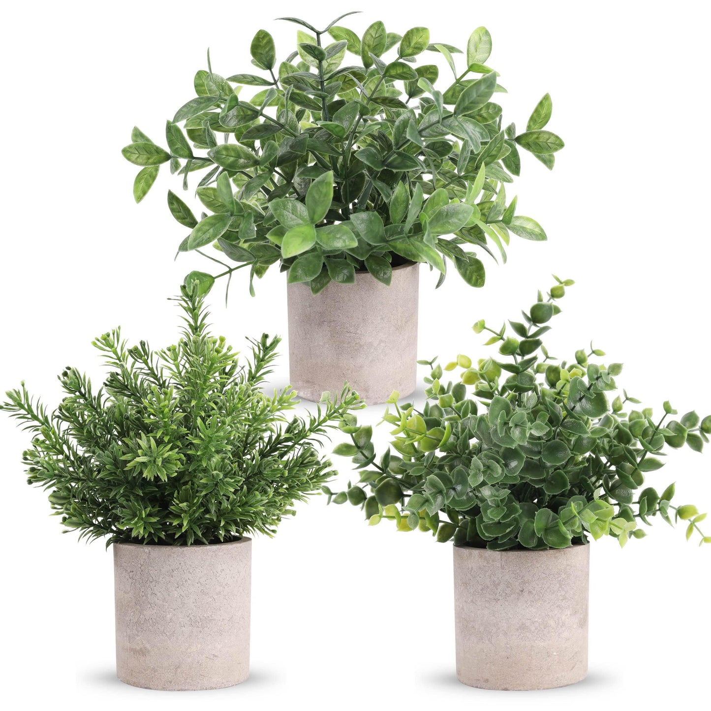 Der Rose 3 Pack Mini Potted Fake Plants Artificial Plastic Eucalyptus Plants Topiaries for Home Office Desk Farmhouse Room Bathroom Decor