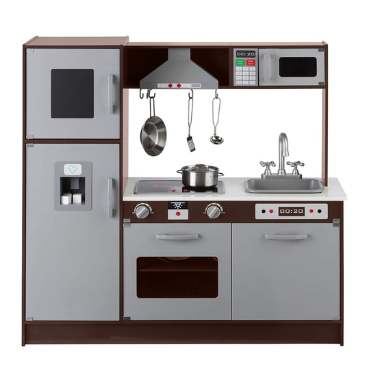 Amazon Basics Kids Kitchen Set, Play Kitchen Toy Playset for Toddlers, Preschoolers, 39"L x 11.8"W x 39"H, White & Gray