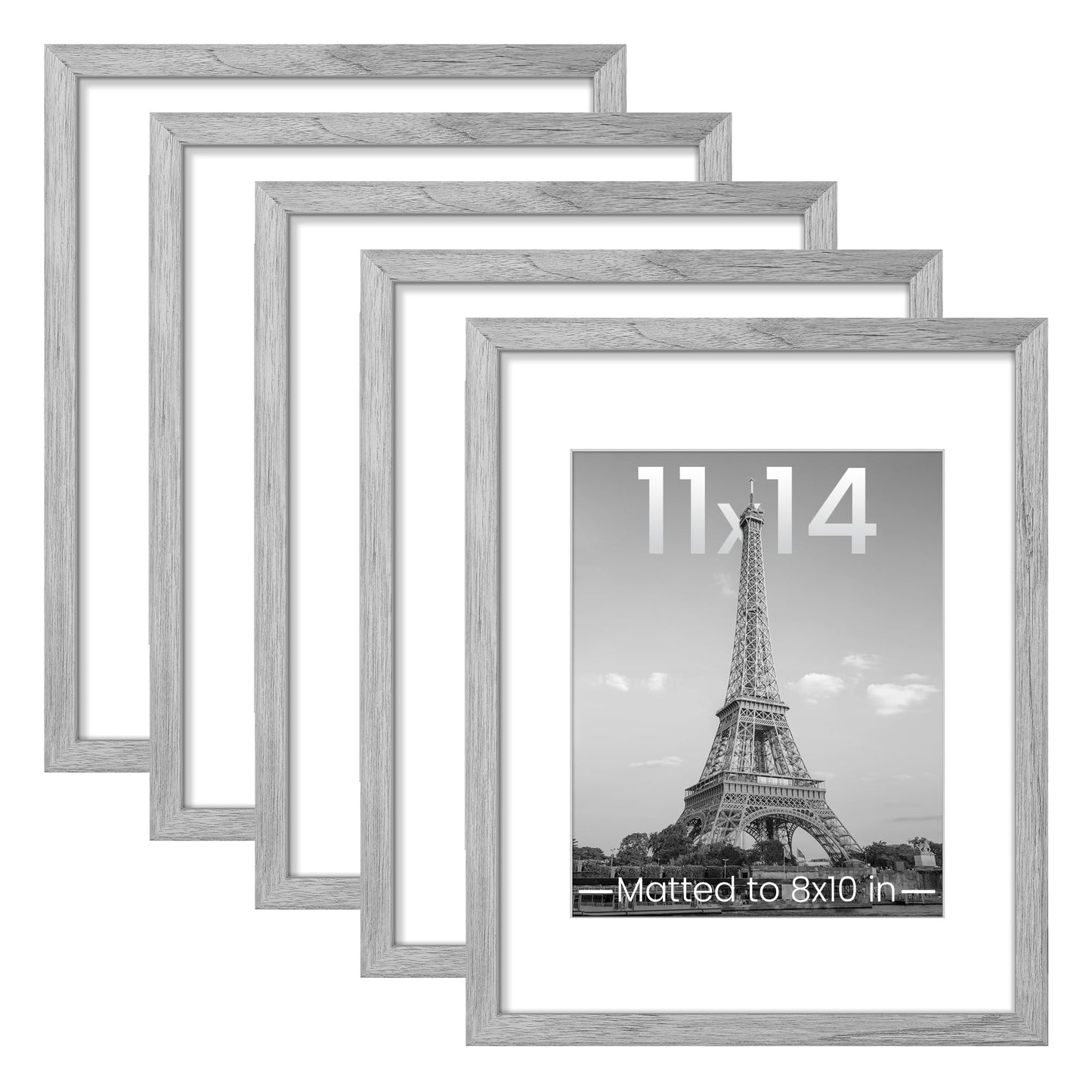 upsimples 11x14 Picture Frame Set of 5, Display Pictures 8x10 with Mat or 11x14 Without Mat, Wall Gallery Photo Frames, Black