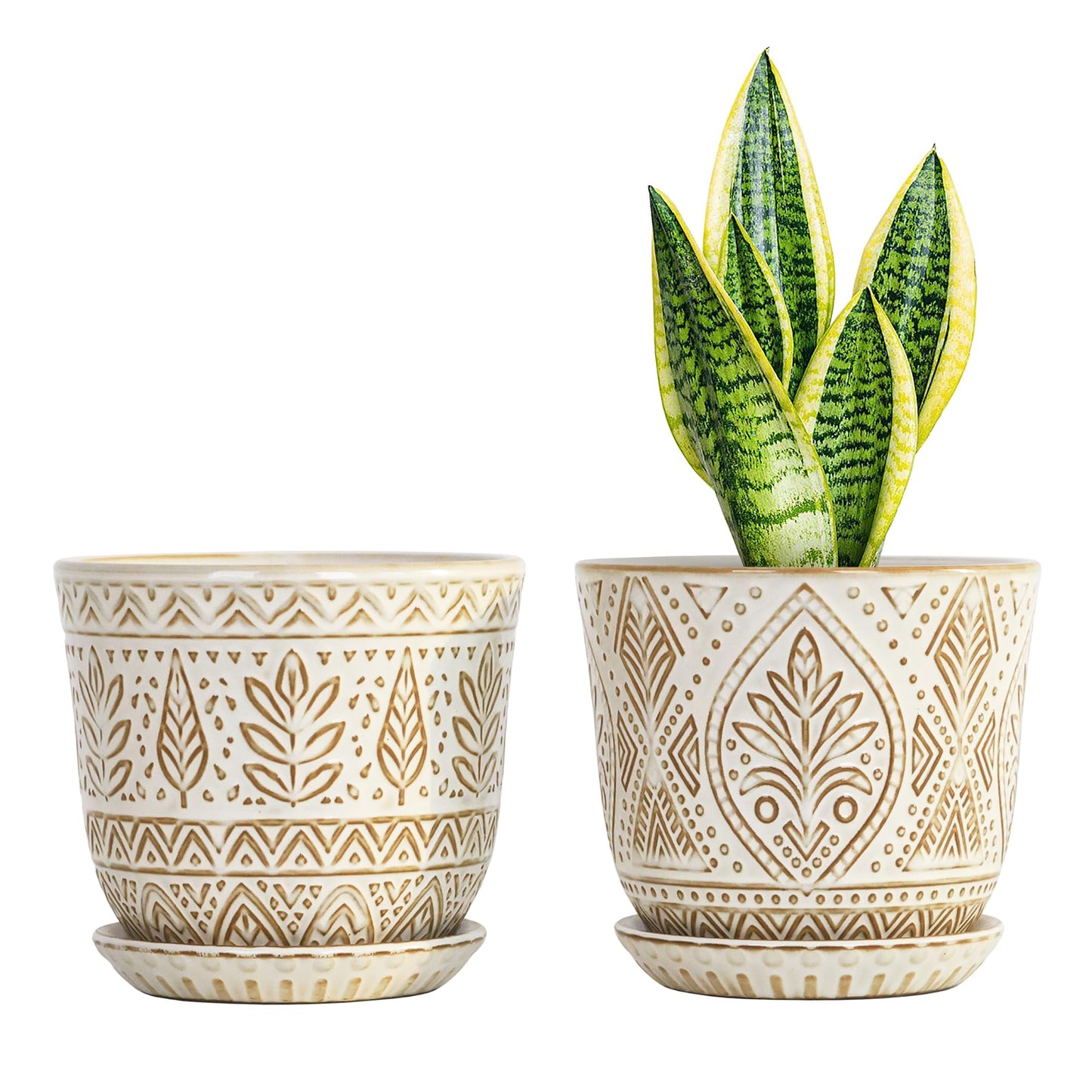Gepege 6 Inch Beaded Ceramic Planter Set of 2 with Drainage Hole and Saucer for Plants, Indoor-Outdoor Large Round Succulent Orchid Flower Pot (Smoked Gray, Inner-pots not Larger Than 5 Inch)