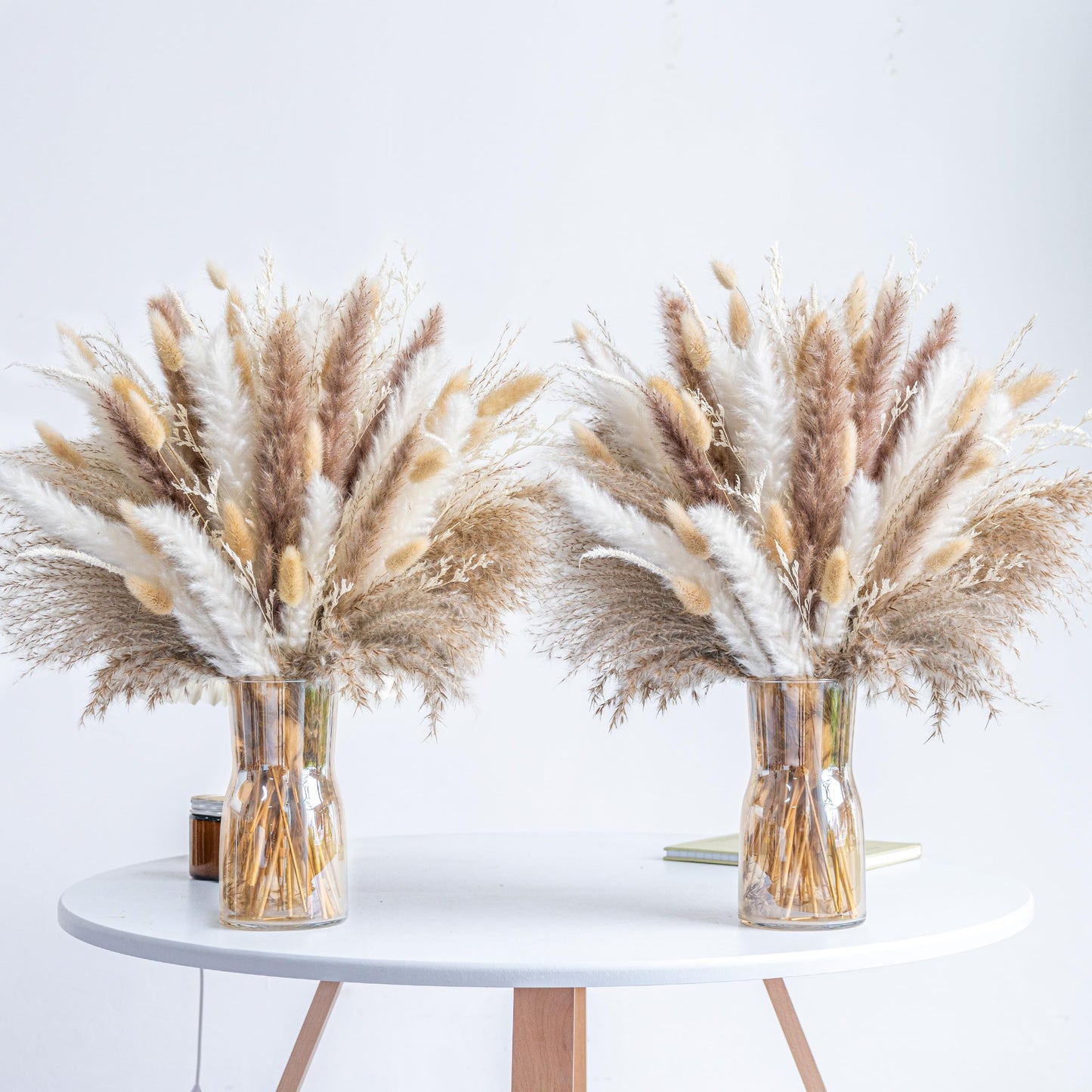 96PCS Natural Dried Pampas Grass Boho Home Decor Bouquet Phragmites Dried Flowers Bouquet for Wedding Floral Arrangements Home Decorations (96PCS)