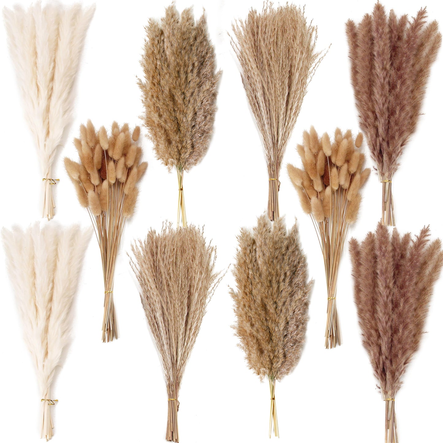 Dried Pampas Grass Decor, 100 Stems Pampas Grass Contains Bunny Tails Dried Flowers, Reed Grass Bouquet for Wedding Boho Flowers Home Table Decor, Rustic Farmhouse Party (17", White and Brown)