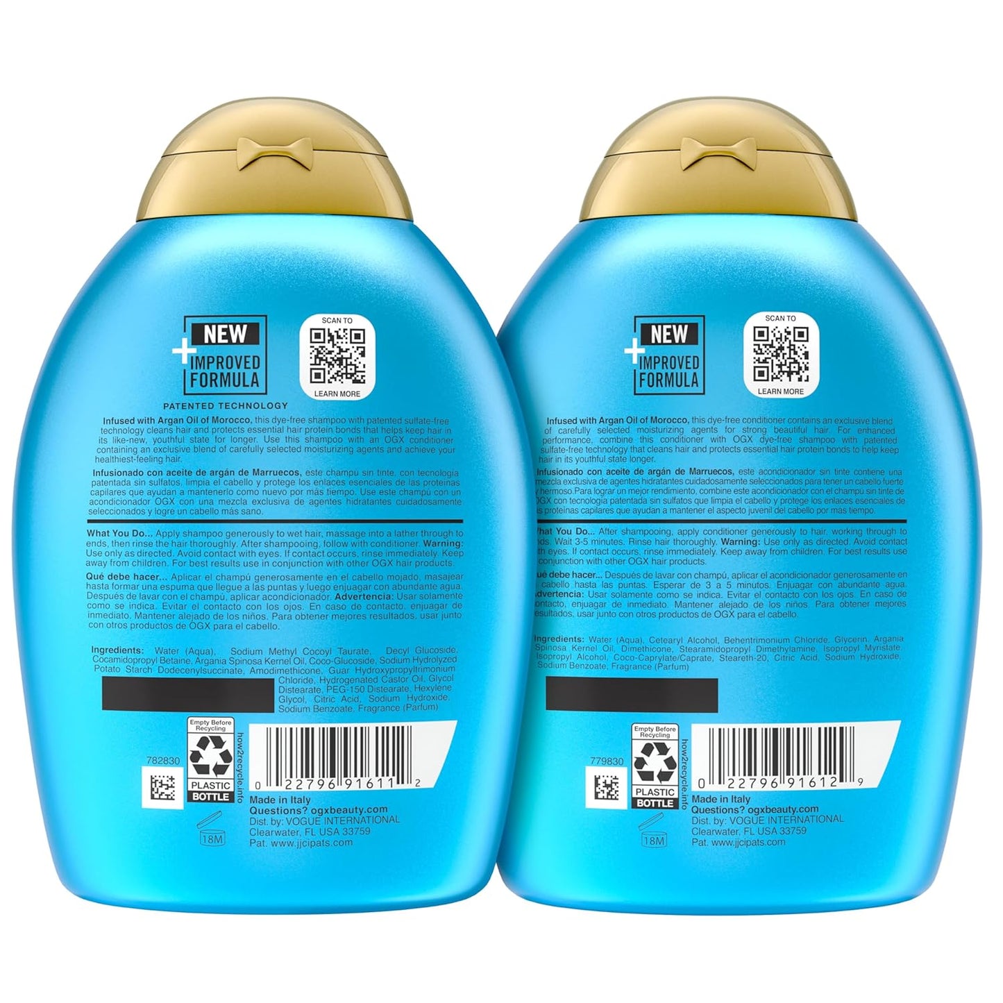 OGX Renewing + Argan Oil of Morocco Shampoo & Conditioner Set, Damage Repairing Shampoo & Conditioner Helps Strengthen & Repair Dry, Damaged Hair, Sulfate-Free Surfactants, 13 fl. Oz, 2 Pack
