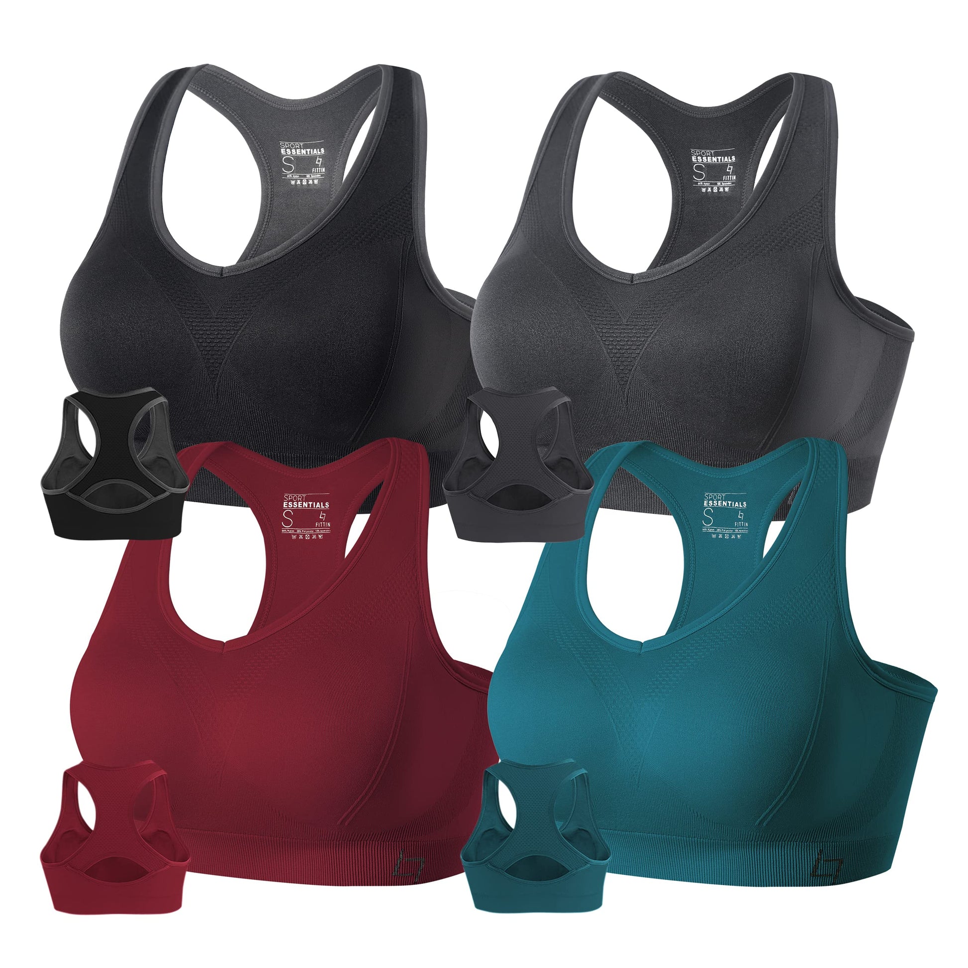FITTIN Racerback Sports Bras for Women - Padded Seamless Support Bra for Yoga Gym Workout Fitness