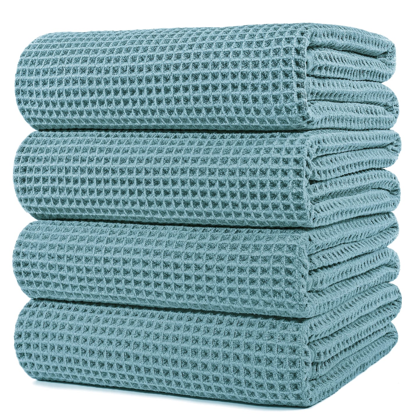 POLYTE Microfiber Oversize Quick Dry Lint Free Bath Towel, 60 x 30 in, 4 Pack (Waffle Weave)
