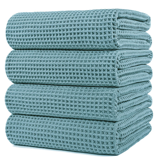 POLYTE Microfiber Oversize Quick Dry Lint Free Bath Towel, 60 x 30 in, 4 Pack (Waffle Weave)